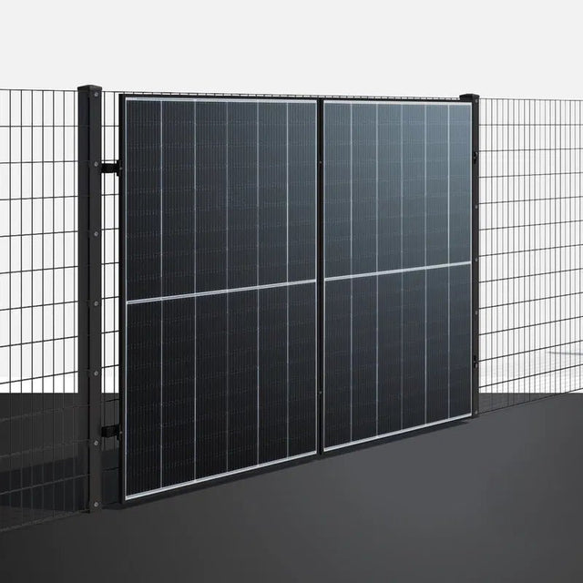 Montageset 2 PV-Module an Doppelstabmattenzaun, senkrechte Montage